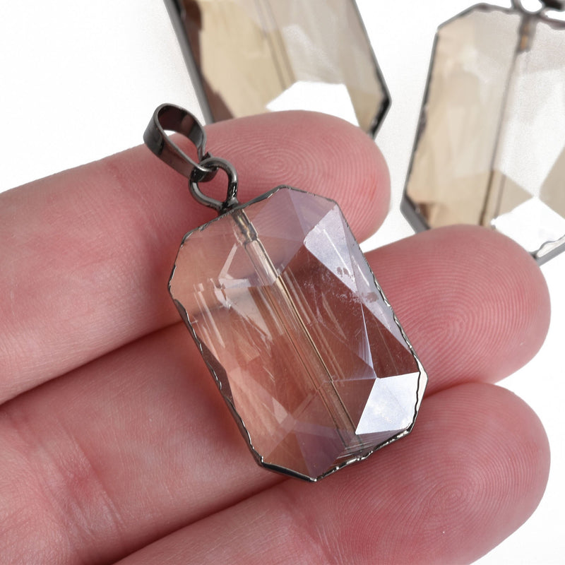 1 Crystal RECTANGLE Drop Pendant, CHAMPAGNE Glass Crystal, Faceted, GUNMETAL Bail, 35x18mm, chs3994