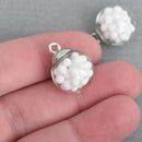 5 Glass Ball Charms round globe glass vial with WHITE foam balls 21x16mm chs4097