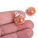 5 Glass Ball Charms round globe glass vial with ORANGE micro beads 21x16mm chs4103