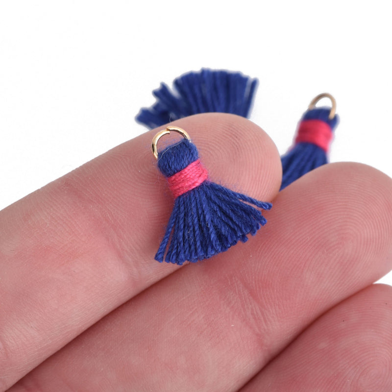 20 ROYAL BLUE and Pink Cotton TASSEL Charms 18mm long (about 5/8"), chs4149