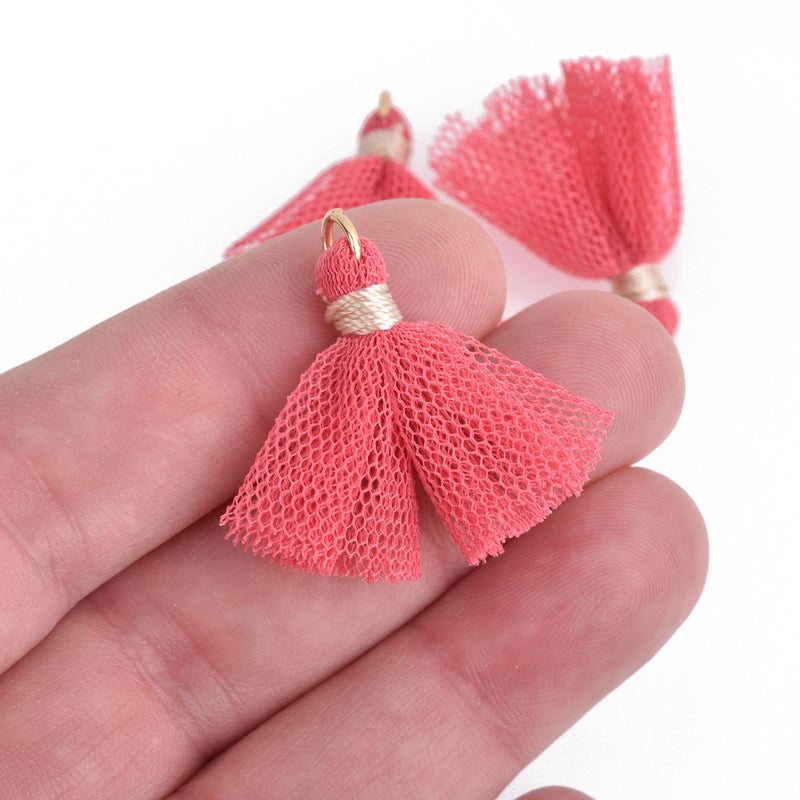 10 ROSE PINK Tulle TASSEL Charms 28mm long (about 1-1/8"), chs4155