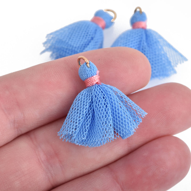 10 LIGHT BLUE Tulle TASSEL Charms 28mm long (about 1-1/8"), chs4159