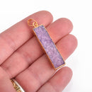 PINK ORCHID DRUZY Bar Pendant Gold Bail, Natural Druzy Agate Quartz Gemstones 40mm chs4193