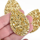 10 GOLD Faux Leather Teardrops GLITTER Charm Pendant Vegan Leather, 2-1/4" long chs4296