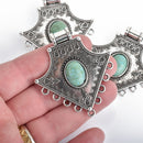 2 Silver Southwest Charms turquoise blue oval cabochon 2.25" chs4308