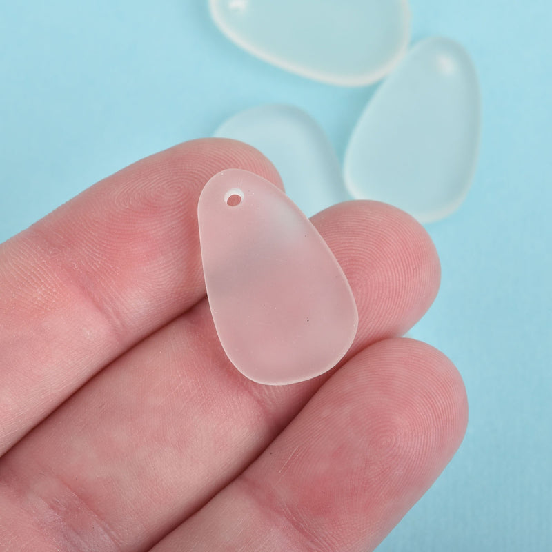 5 WHITE Resin Charms Faux Beach Glass Drop Frosted Matte Translucent 24x15mm chs4319