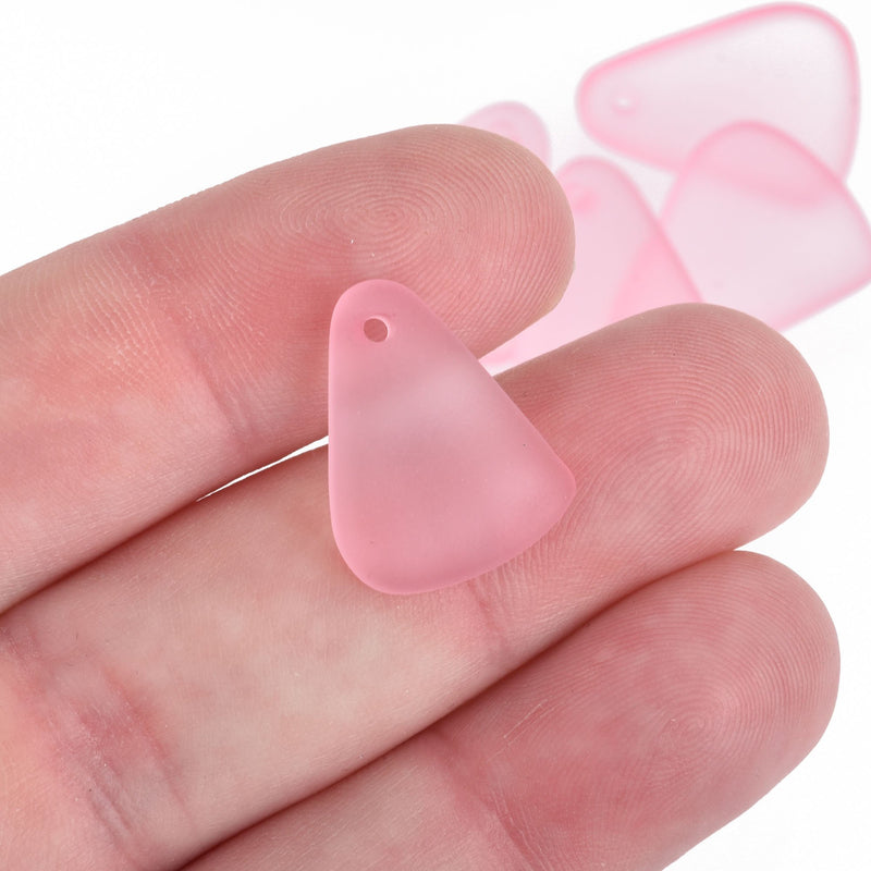 5 PINK Resin Charms Faux Beach Glass Drop Frosted Matte Translucent 20x15mm chs4322