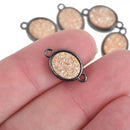 2 CHAMPAGNE Druzy Quartz Gemstone Charms Gunmetal black oval connector link 17x10mm chs4324