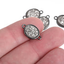 2 SILVER Druzy Quartz Gemstone Charms Gunmetal black oval connector link 17x10mm chs4325