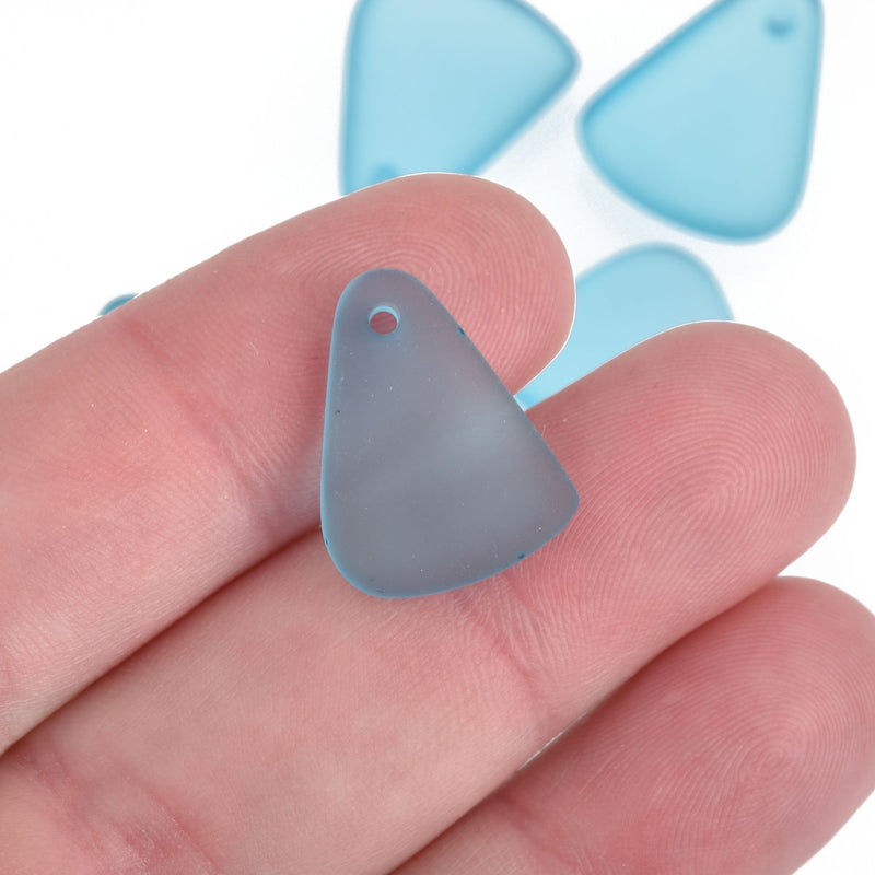 5 TURQUOISE BLUE Resin Charms Faux Beach Glass Drop Frosted Matte Translucent 20x15mm chs4335