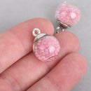5 Glass Ball Charms round globe glass vial with PINK AB micro beads 21x16mm chs4445