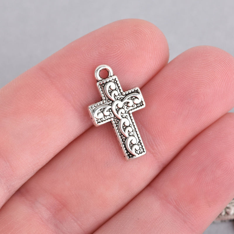 10 SILVER CROSS Charms 21x12mm chs4483