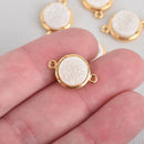 2 WHITE AB Druzy Quartz Gemstone Charms GOLD round connector link 18x12mm chs4495