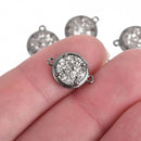 2 DARK SILVER Druzy Quartz Gemstone Charms GUNMETAL round connector link 16x11mm chs4497