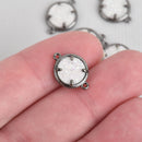 2 WHITE AB Druzy Quartz Gemstone Charms GUNMETAL round connector link 16x11mm chs4498