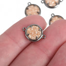 2 CHAMPAGNE Druzy Quartz Gemstone Charms GUNMETAL round connector link 16x11mm chs4499