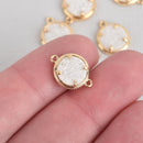 2 WHITE AB Druzy Quartz Gemstone Charms GOLD round connector link 16x11mm chs4501