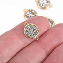 2 DARK SILVER Druzy Quartz Gemstone Charms GOLD round connector link 16x11mm chs4502