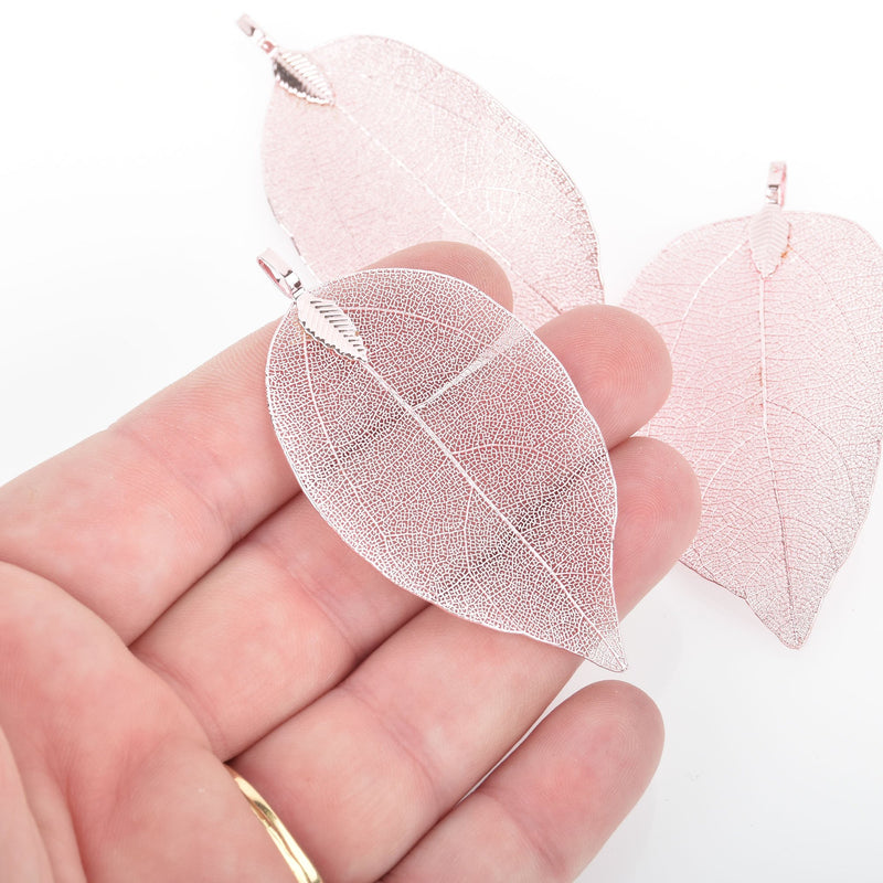 2 Real Leaf Charms PINK 2.5" to 3" long chs4534