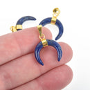 Blue LAPIS LAZULI Double Horn Charm Pendant, Crescent Horn, Gold Bail, 20mm (3/4") chs4572