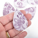 10 PURPLE FLORAL Faux Leather Teardrop Charm Pendants Vegan Leather, 2-1/4" long chs4581