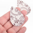 10 MAROON TAN FLORAL Faux Leather Teardrop Charm Pendants Vegan Leather, 2-1/4" long chs4624
