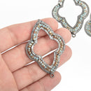 2 Gunmetal QUATREFOIL Beaded Charms BLUE TAN Crystal Beads, Connector Link, 2-1/4" long, chs4663