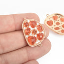 ORANGE RED Cats Eye and Crystal ROSE Gold Charm Connector Link, Drop Charm, 30mm chs4674