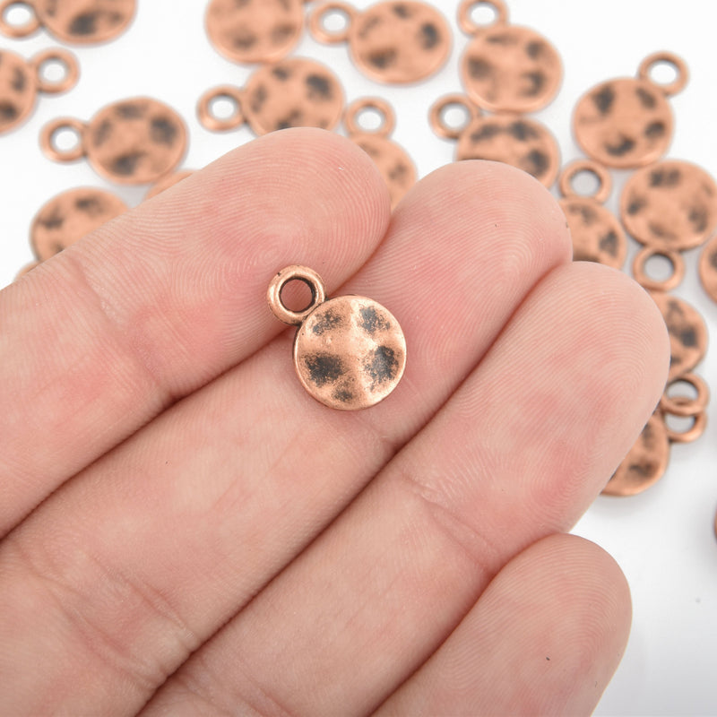 20 Copper Drop Charms, Hammered Wavy Circle 10mm chs4679
