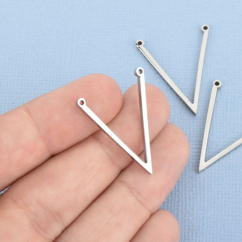 2 Silver Stainless Steel Chevron Bar Connectors Polished Mirror Finish 27x21mm, chs4780