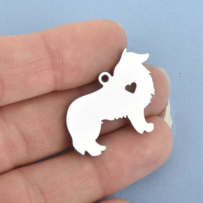 2 Stainless Steel COLLIE Charm Pendants, Dog Shape Metal Stamping Blanks 32x24mm, 15 gauge, CHS4836
