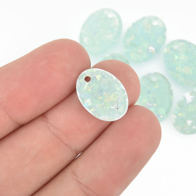 10 Resin Oval Drop Charms Iridescent Green AB, 16mm chs4864