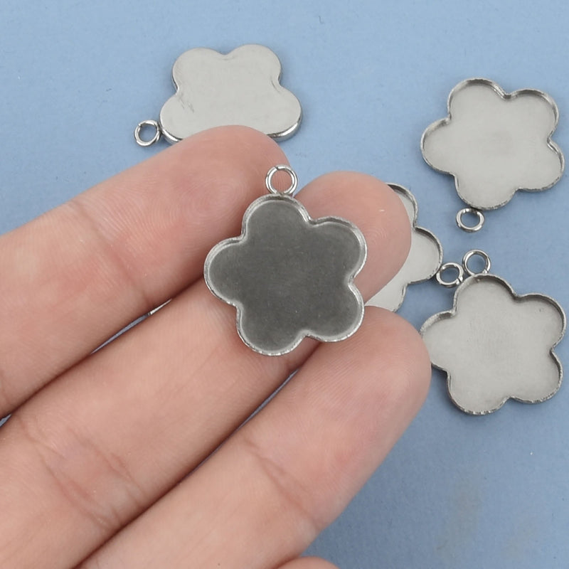 10 Stainless Steel flower Charms Bezel Frame Pendants for resin Silver 24x20mm chs4869