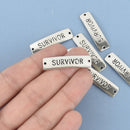 10 SURVIVOR Charms Connector Links, silver bar charms, curved bracelet charms, 34mm long chs4870