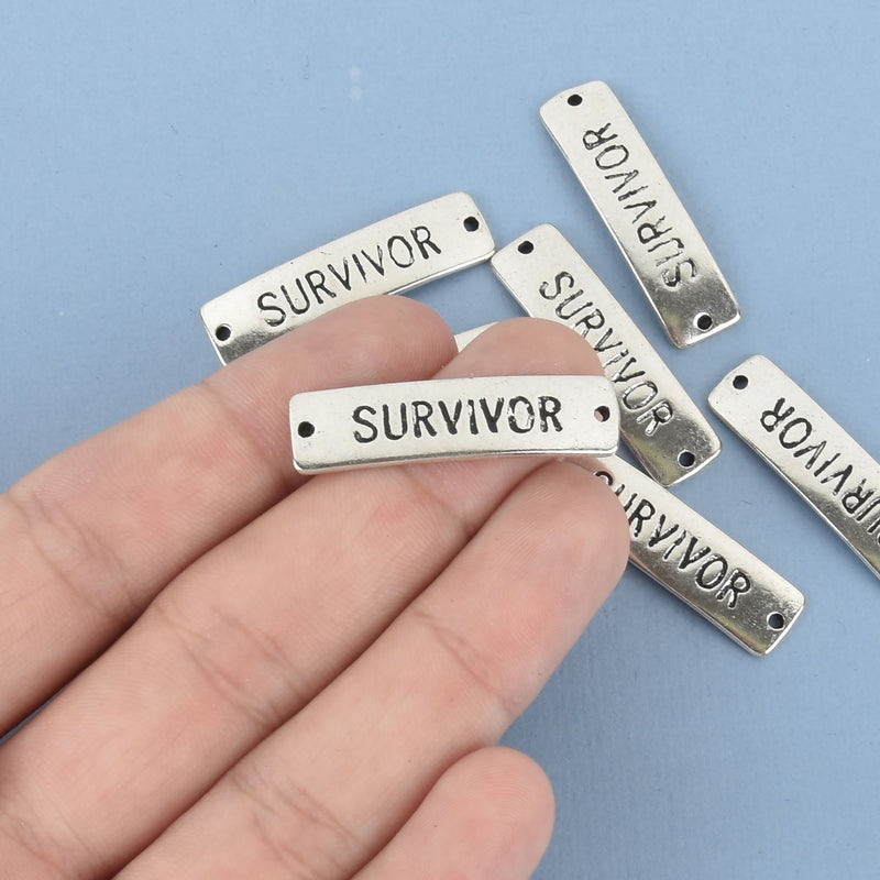 10 SURVIVOR Charms Connector Links, silver bar charms, curved bracelet charms, 34mm long chs4870