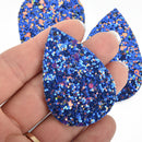 10 ROYAL BLUE Faux Leather Teardrops GLITTER Charm Pendant Vegan Leather, 2-1/4" long chs4875