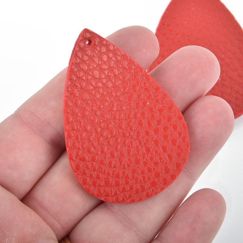 10 RED Faux Leather Teardrop Charm Pendant Vegan Leather, 2-1/4" long chs5018