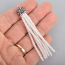 WHITE Tassel Charm CRYSTAL Bead Pendant, Tassel Necklace Enhancer, Pave Rhinestone 3" long, chs5031