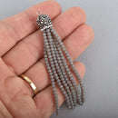 GRAY Tassel Charm CRYSTAL Bead Pendant, Tassel Necklace Enhancer, Pave Rhinestone 3" long, chs5033