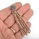 CHAMPAGNE Tassel Charm CRYSTAL Bead Pendant, Tassel Necklace Enhancer, Pave Rhinestone 3" long, chs5036