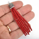 RED Tassel Charm CRYSTAL Bead Pendant, Tassel Necklace Enhancer, Pave Rhinestone 3" long, chs5039