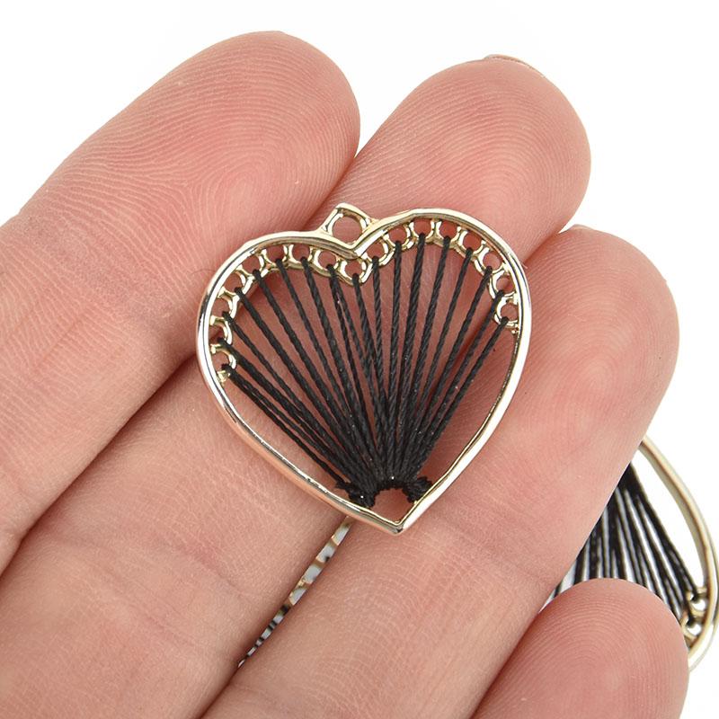 5 Heart Charms Gold Plate with BLACK Thread chs5059