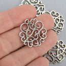 10 Silver Filigree Round Circle Charm Pendants, Connectors 1" CHS5065
