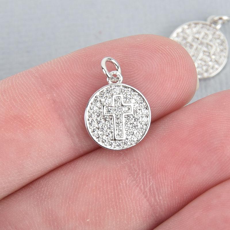 Silver CROSS Micro Pave Charm Dot Charm 11mm chs5091