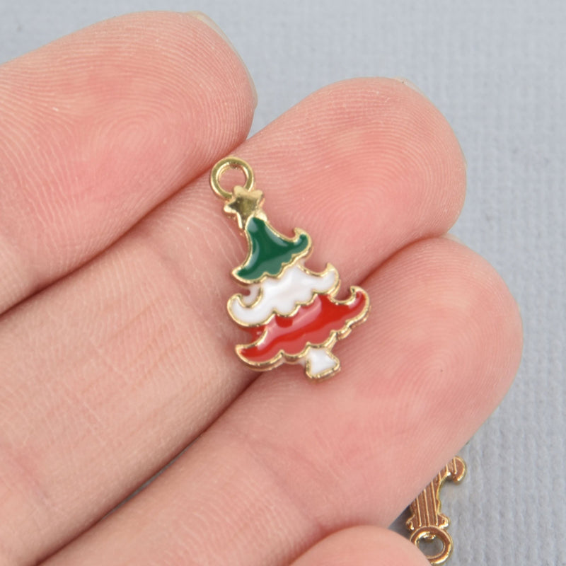 10 CHRISTMAS TREE Charms Gold Plated with enamel chs5214