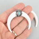 WHITE Double Horn Pendant, 2" Crescent Moon, Resin Micro Pave Pendant, Upside Down Moon chs5243