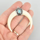 CREAM Double Horn Pendant, 2" Crescent Moon, Resin Micro Pave Pendant, Upside Down Moon chs5244