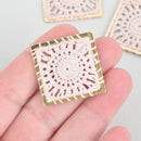 5 Lace Charms PINK Crochet Thread Square Connector Links Boho charms 30mm chs5321