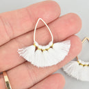 5 Fan Tassel Charms WHITE Fringe with Gold Plated Teardrop 1.5" long chs5347
