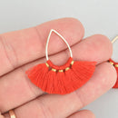 5 Fan Tassel Charms RED Fringe with Gold Plated Teardrop 1.5" long chs5351